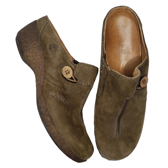 Timberland | Comforia Brown Leather Crepe Sole Slip On Clogs Mules Women's 7 - Picture 1 of 12
